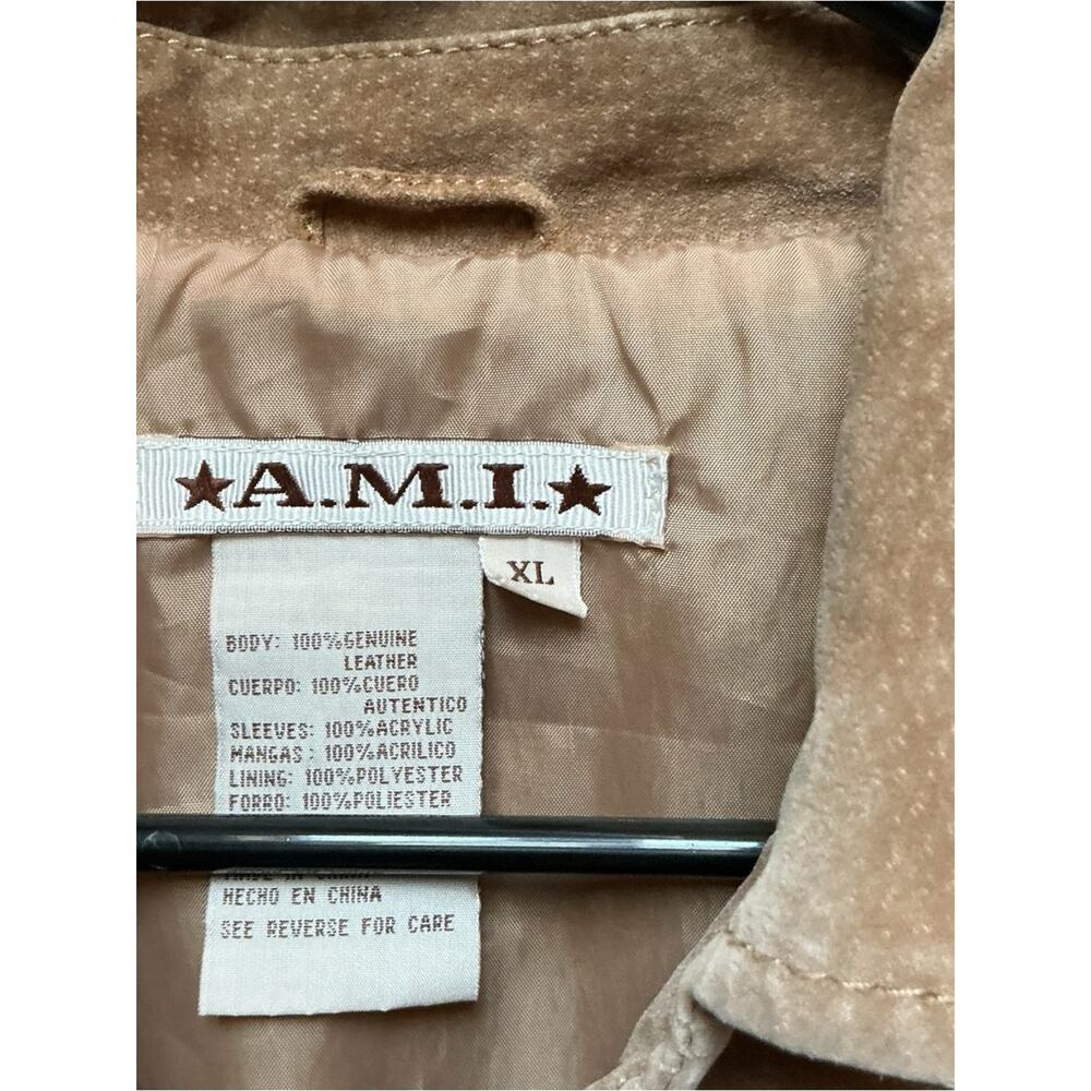 Ami Two-Tone Taupe Suede Jacket with Ribbed Sleeves - Picture 3 of 3
